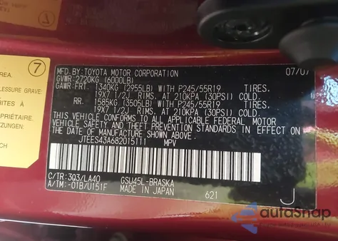 2008 Toyota Highlander Sport from USA, damaged, VIN JTEES43A682015111